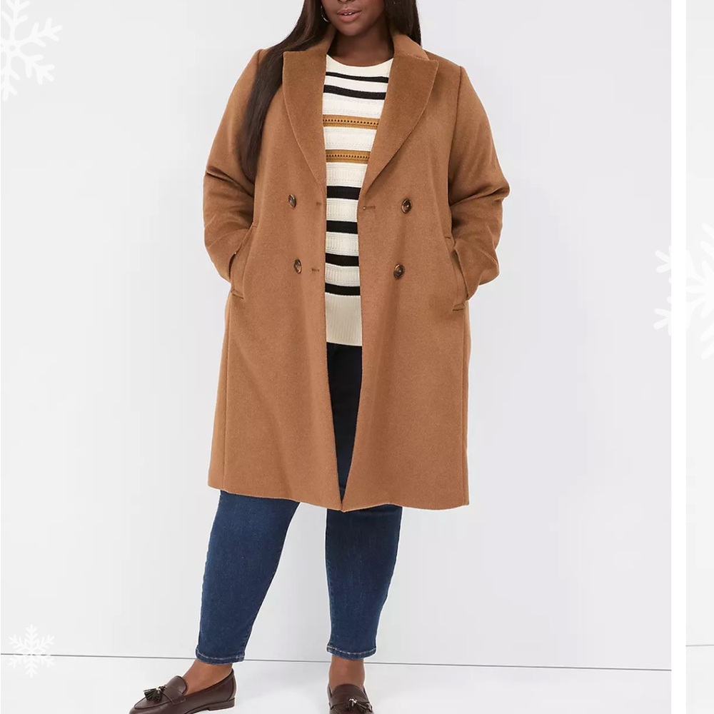 LANE BRYANT NWT Women's Size 18/20 Tan Double-Breasted Coat 2X - Picture 1 of 5